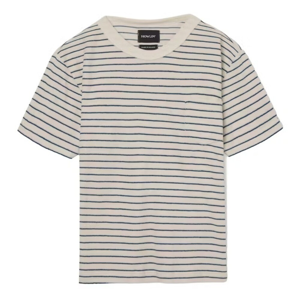 Howlin' Psycho Killer Terry Short Sleeve Shirt Mens L Navy Blue Stripe Belguim